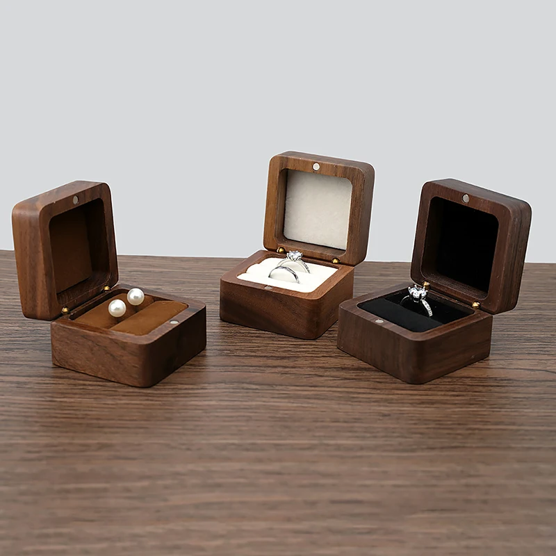 Scatola Porta Anelli In Legno Di Noce Massello – Stile Retrò, Fatta A Mano, Con Interno In Velluto, Vuota Per Personalizzare, Regalo Per Proposta O Matrimonio - 4