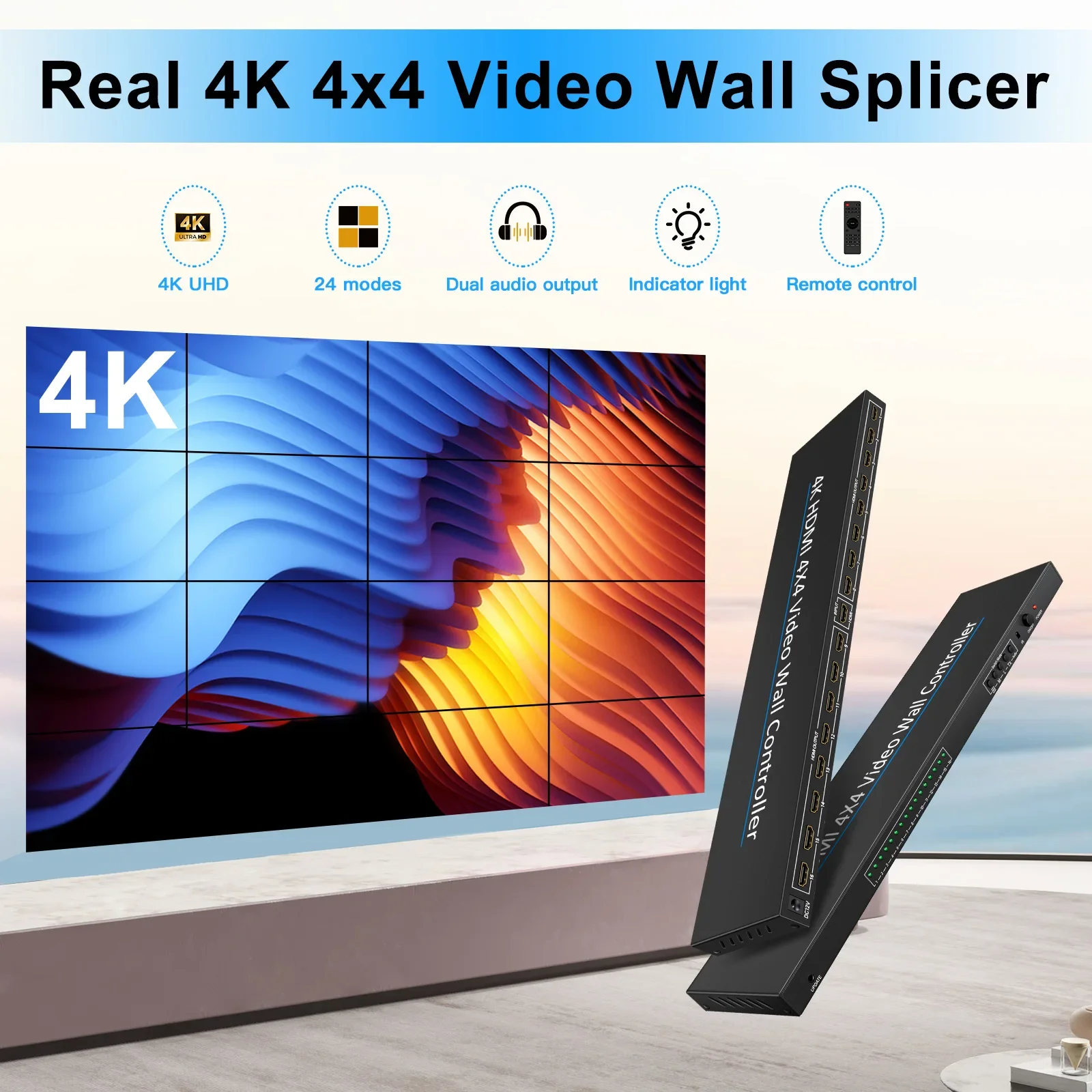 4K 4x4 비디오 월 컨트롤러 2x2 2x3 2x4 3x3 3x4 3x5 4x2 4x3 6x2 멀티 스크린 스플라이싱 프로세서 HDMI 비디오 스플라이서 TV 스플라이서