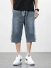 Summer Men's Jeans Denim Breeches Calf-Length Casual Shorts Washed Cotton Drawstring Straight Capris Pants Big Size 8XL 2