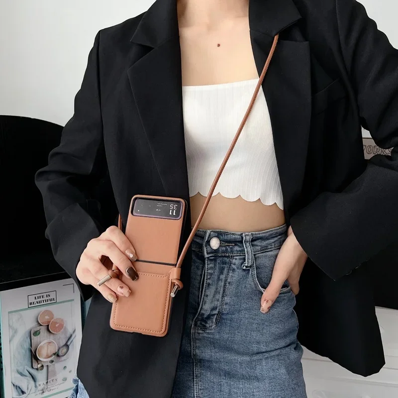 Elegant Leather Crossbody Lanyard Card Holder Phone Case - Luxury Business Design