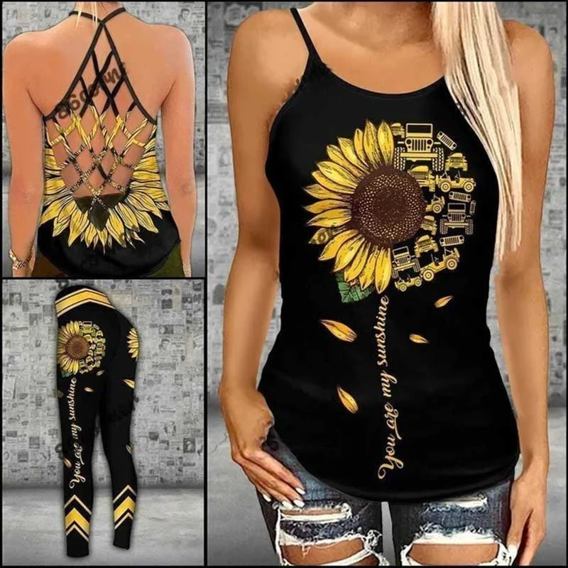 

Jeep Sunflower You Are My Sunshine 3D Printed Cross Tank Top and Legging