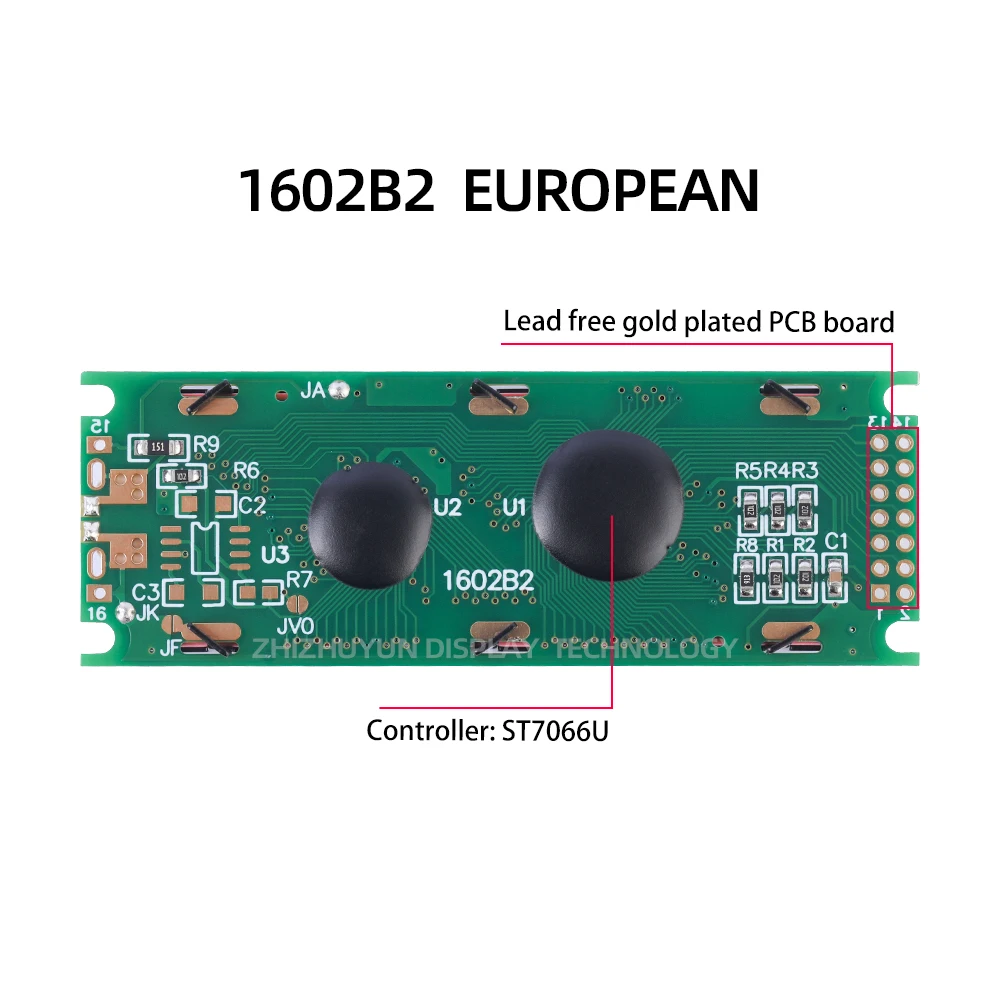 LCD Display Module 1602B2 European Character 16X2 Character Screen 64.6*16Mm Interface 14PIN Ice Blue