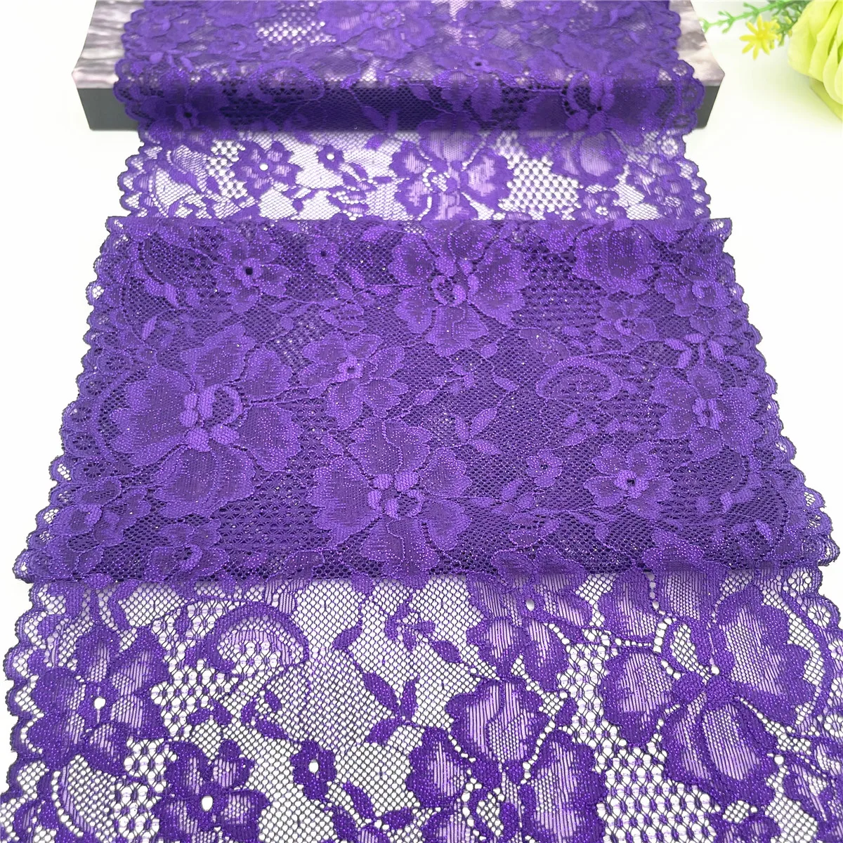 3y/lot Width 22.50cm Dark Purple Shimmer Elastic Stretch Lace Trim Skirt Hem For Clothing Accessories Lingerie Dress Sewing Lace 4