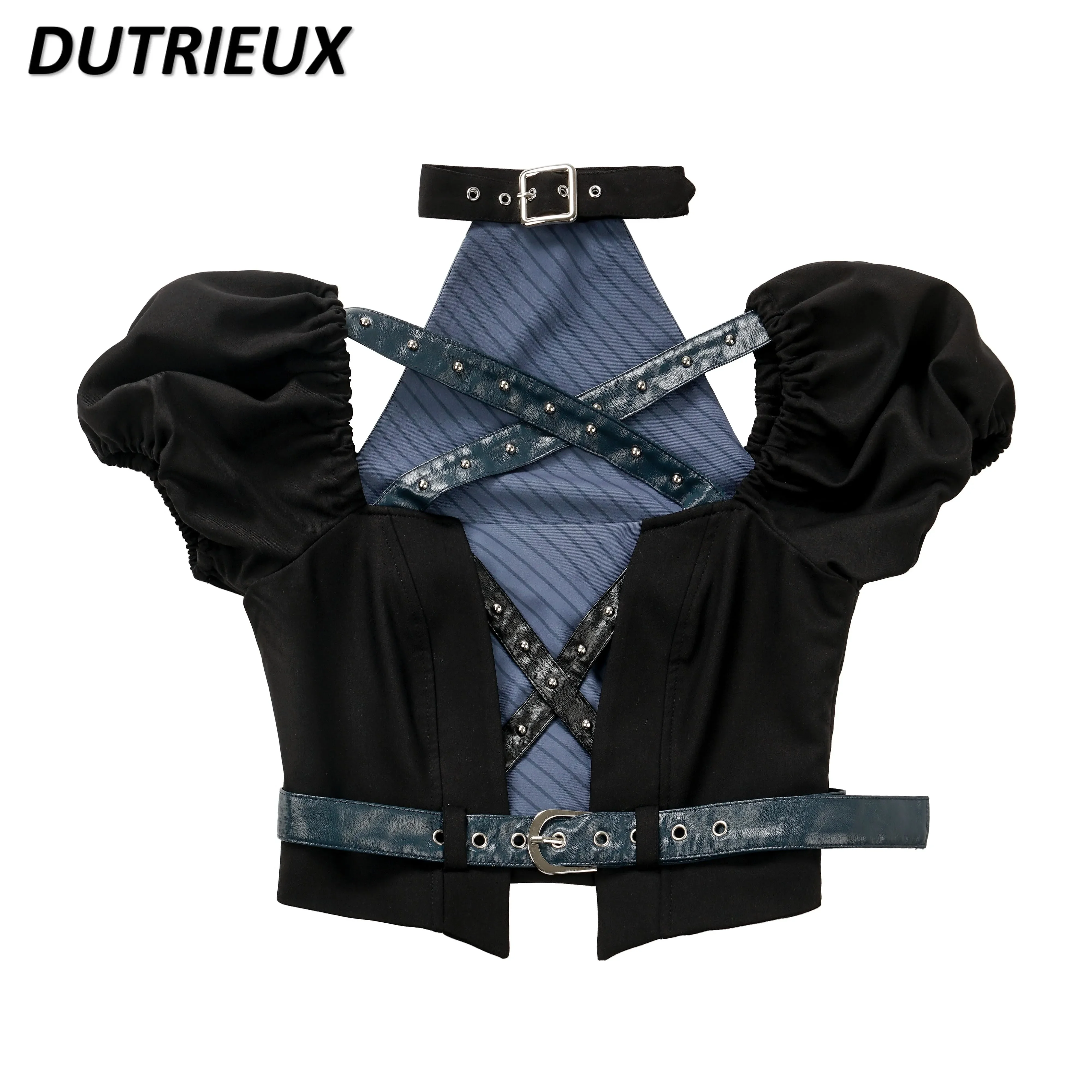 Motorcycle Style Cute Girl Leather Short Coat Spring Summer Special Design Suit Slim Fit Slimming Spaghetti Straps Top and Skirt
