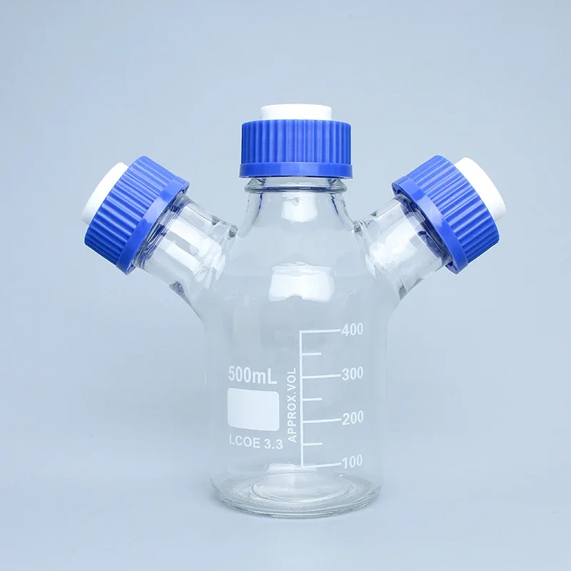 500ml 1000ml Multi-port Mobile Phase PTFE Solvent Bottle Blue Cap Bottles HPLC Reagent Bottle Two-necked Vials
