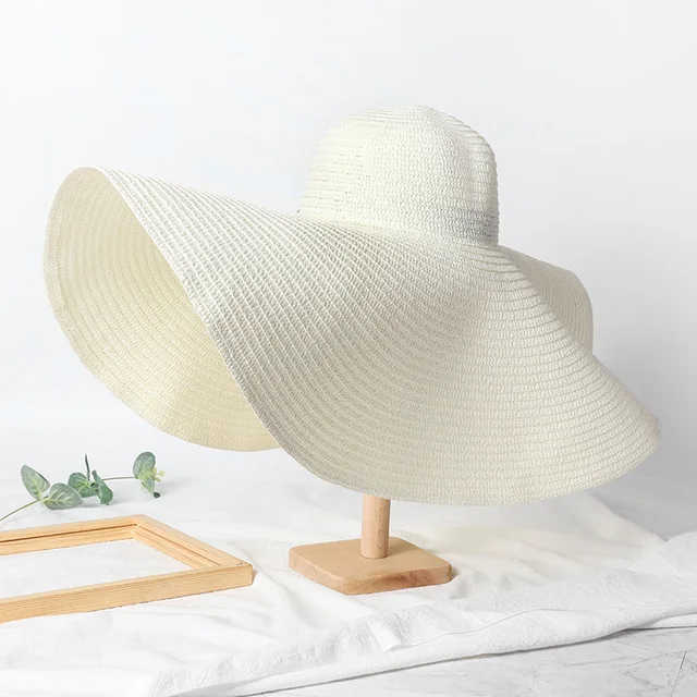 25CM Wide Brim Oversized Beach Hats For Women Large Straw Hat UV Protection  Foldable Sun Shade Hat Panama Travel Sun Hat - AliExpress