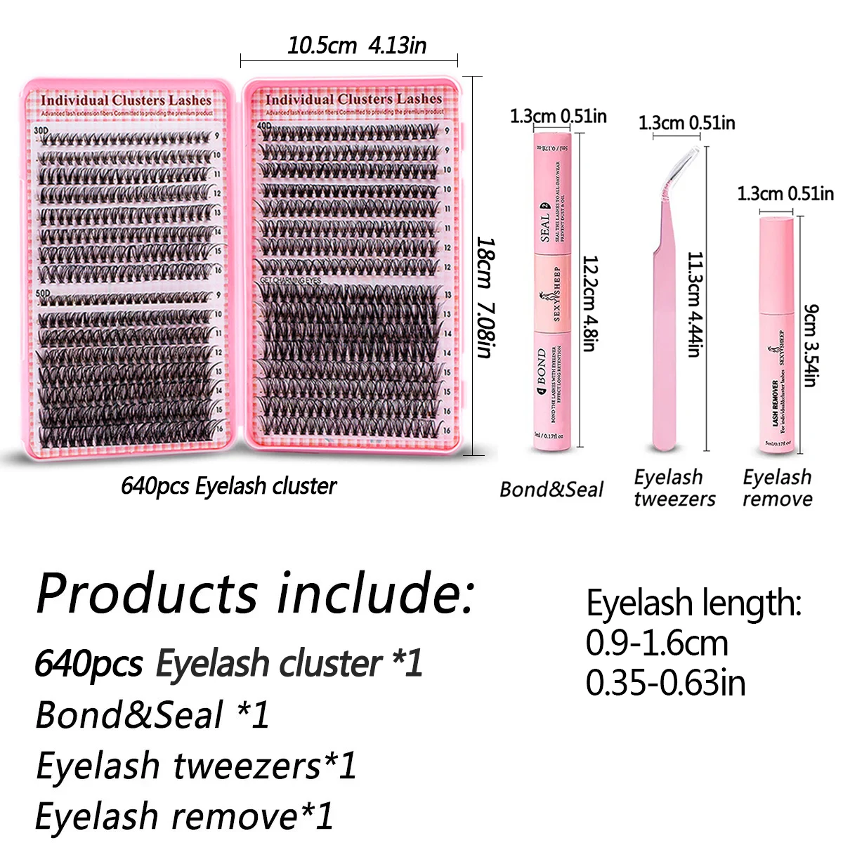 Lash Extension Kit DIY 640pcs/590pcs Mix Curl Individual Lashes Kit with Lash Bond and Seal, remove, Tweezers Lash Extension Kit