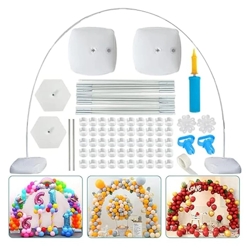 9Ft Tall 10Ft Wide Adjustable Plastic Balloon Column Stands Set with Water Fillable Bases and Water Bag 50 Balloon Clips