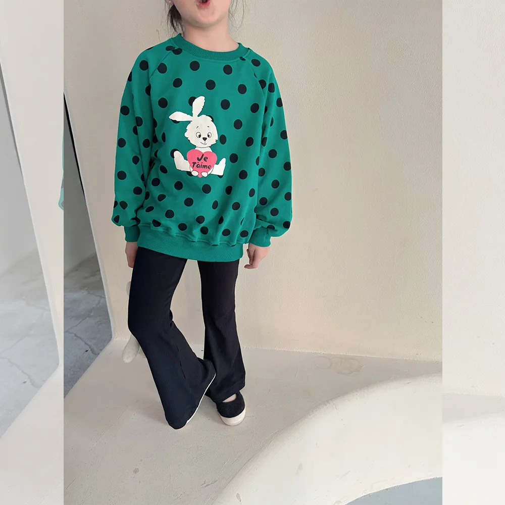 

Children Clothes 2024 Spring Fashion All Match Girls Korean Style Knitted Solid Color Casual Simple Girls Flared Pants