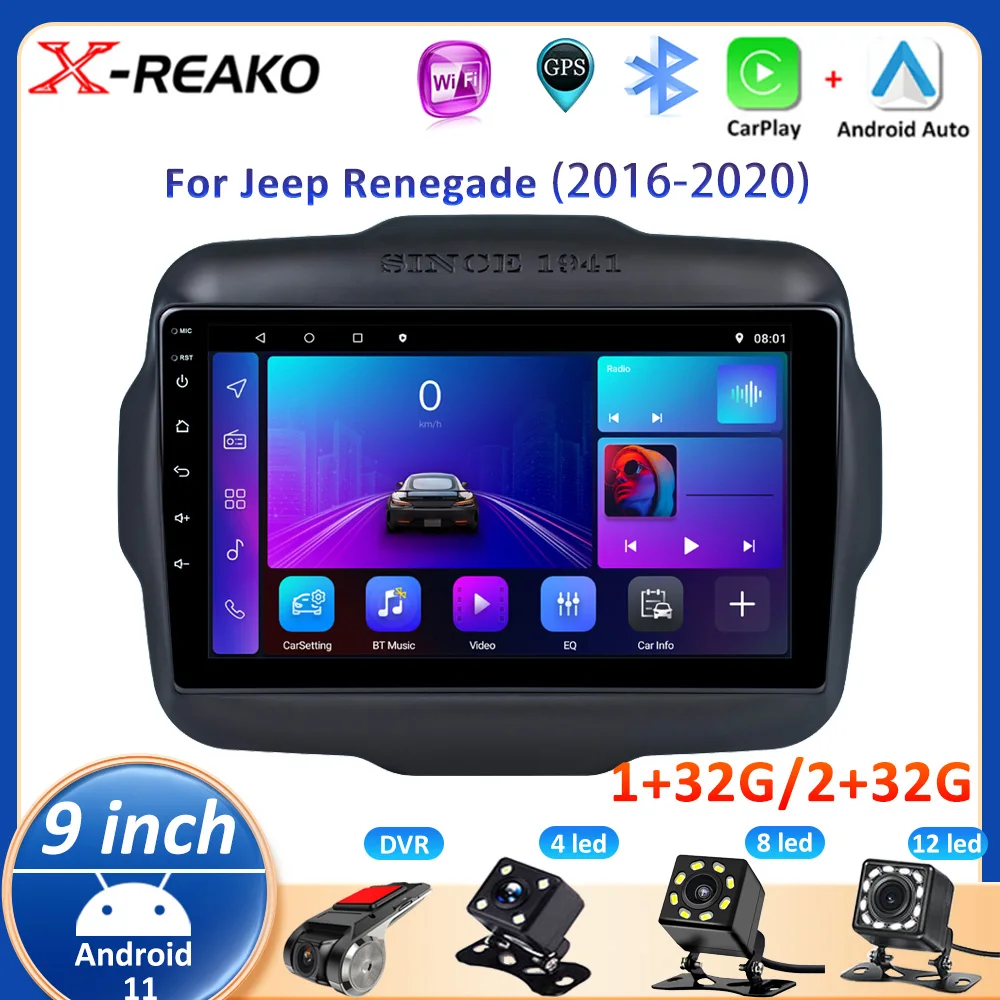 

X-REAKO 2 Din Android Auto Carplay для Jeep Renegade 2016-2020, автомобильное радио, мультимедийный видеоплеер, GPS-навигация, Wi-Fi, Bluetooth
