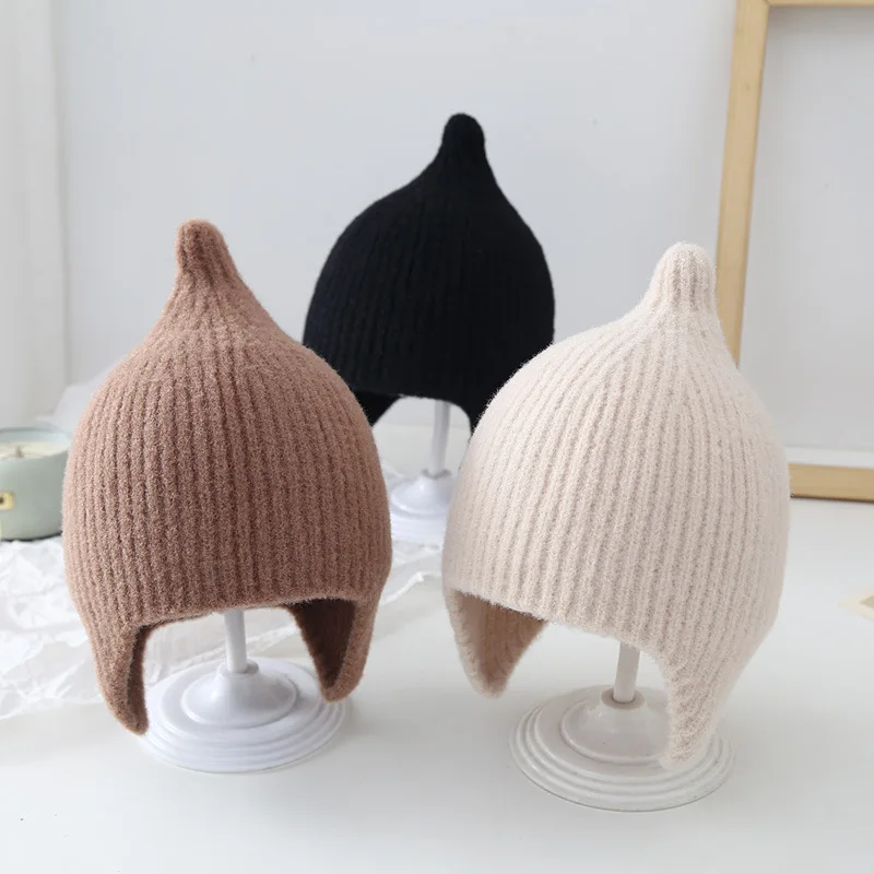 Autumn Winter Knitsuit Boy Girl Children Candy Color Solid Casual Knitted Hat Baby Warm Soft Cotton Cap Kid Fashion Kniting Caps