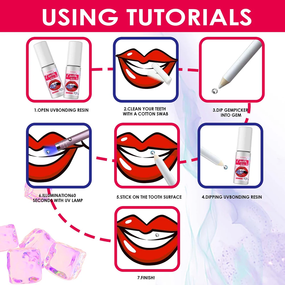DIY Tooth Decoration Kit With Curing Light Glue Teeth Crystal Jewelry Tooth Gem Professional Ornament Whitening Gem Kit