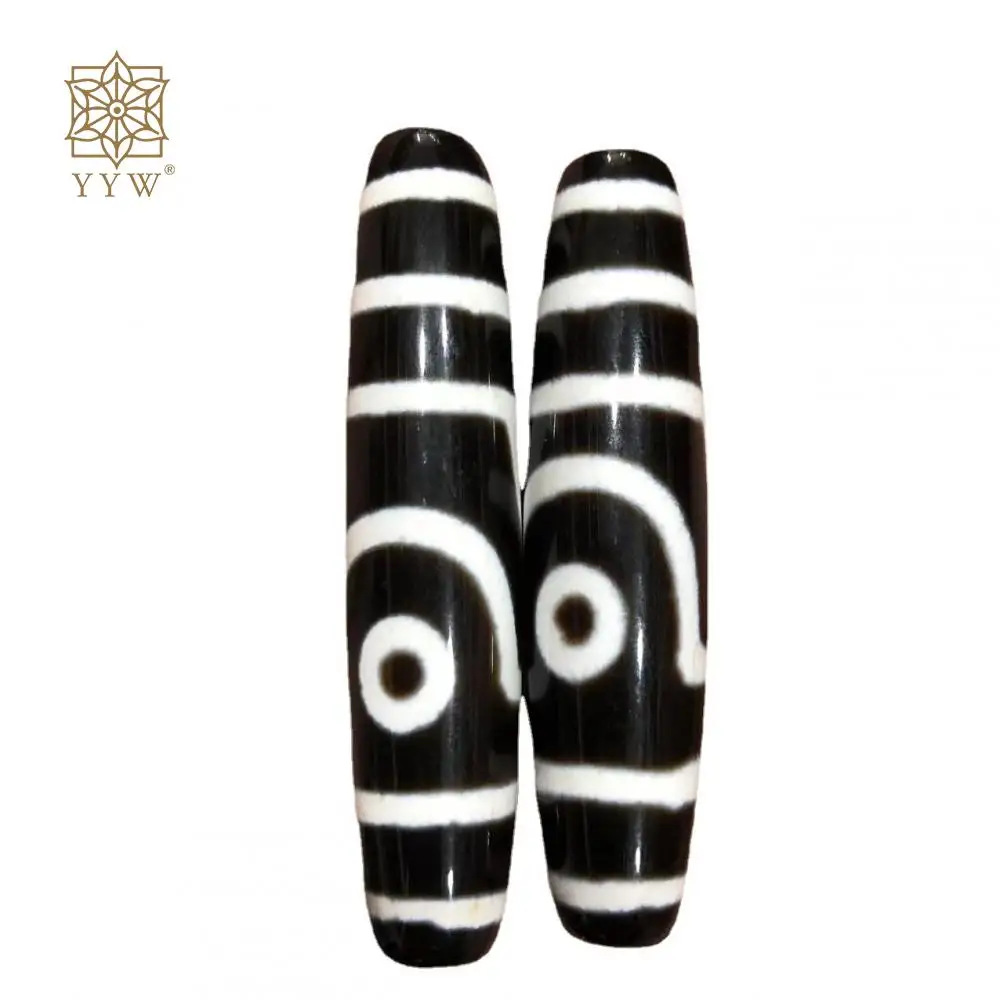 

Vintage Natural Tibetan Agate Dzi Beads 56mmx14mm White And Black Eyes Polished Loose Spacer Bead Onyx Stone For Jewelry Making