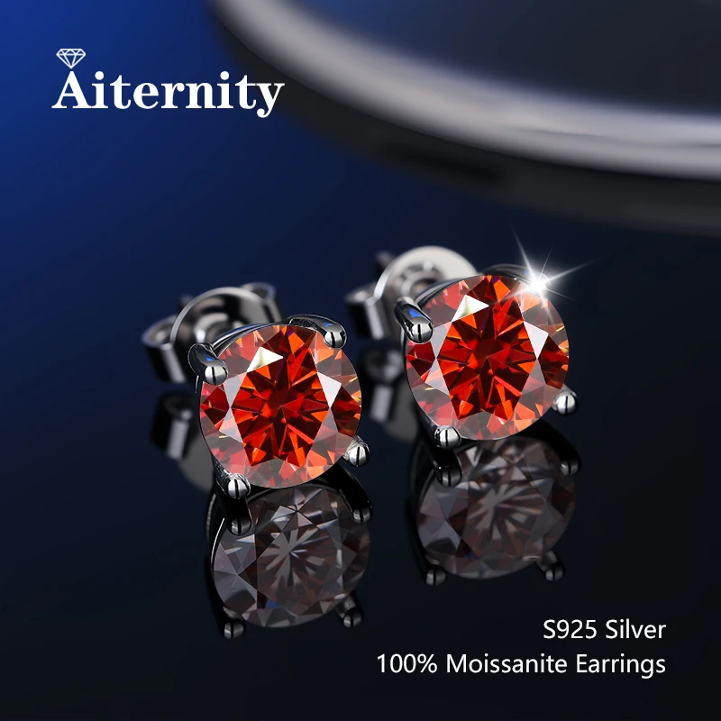 100% Real Sterling Silver S925 Moissanite Earrings Stud  With 2 Certificate D VVS1 Pass Diamond Test Pen For Women Men Jewelry