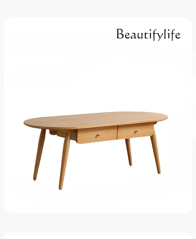 

Tea Table Cherrywood Solid Wood Japanese Simple round Side Table Tea Table with Drawer