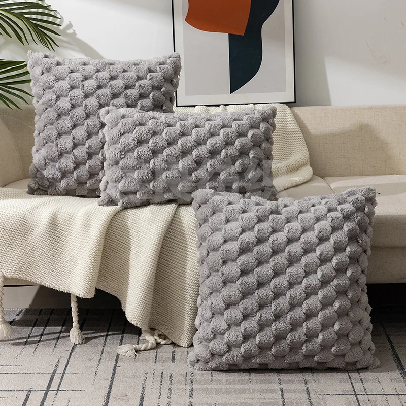 thumbnail image 1 of Funda de cojín de terciopelo sólido con copos de nieve tejidos, funda de almohada de felpa ultra suave de 45 x 45 cm y 50 x 50 cm, almohadas decorativas para sofá, 1 of 5