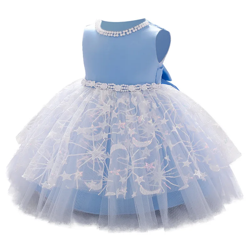 

0 to 6 Years Old Lace Blue Birthday Girls Dress New Child Vest Skirt Girl Baby Princess Vestido Kids Clothes OGF224457