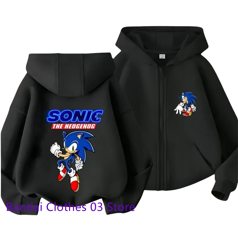 thumbnail image 1 of Sudadera con capucha y cremallera para niños Sonic Lightning 2024 con estampado de dibujos animados Otoño/Invierno Sudadera de manga larga Chaqueta informal Top 2-12 años Niños Niñas, 1 of 4