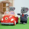Forest Family Red Convertible Q Version Pull Back Car Dollhouse 1/12 Rabbit Furniture Miniature Model For Girls Birthday Gift 1