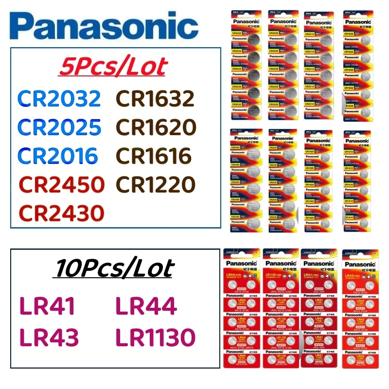 Rechargeable Lithium Batteries 5Pcs Original Panasonic CR2032 CR2025 CR CR1632 CR1616 CR1620 CR2450 CR2430 LR44 LR41 LR1130 LR43