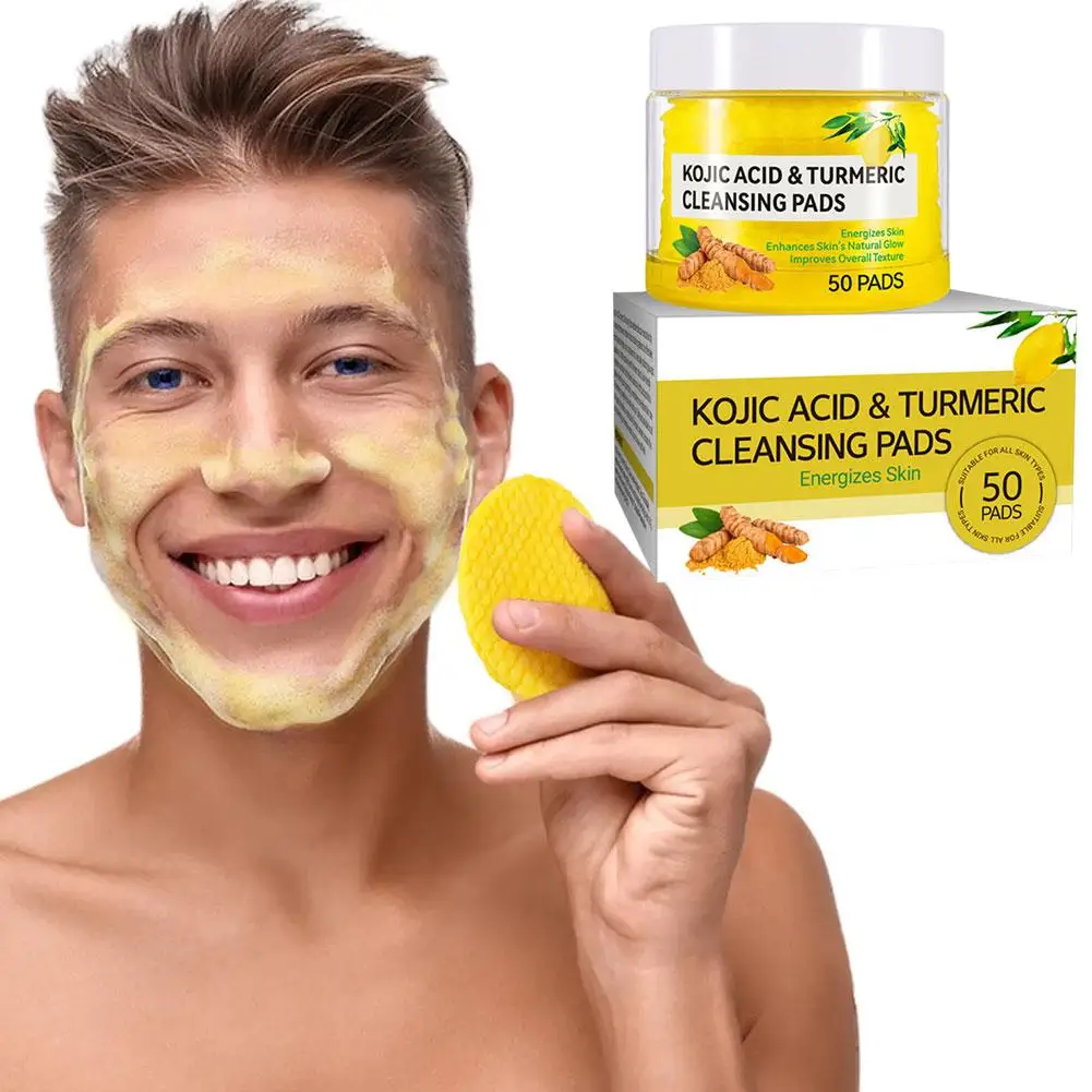 50pcs Turmeric Kojic Acid Cleansing Pads Facial Sponges For Face Deep Cleansing Exfoliating Daily Care Skin Care