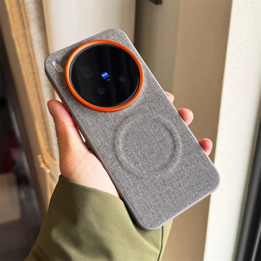 Magnetic Wireless Charging PU Leather Case with Cloth Texture - Shockproof Cover Shell