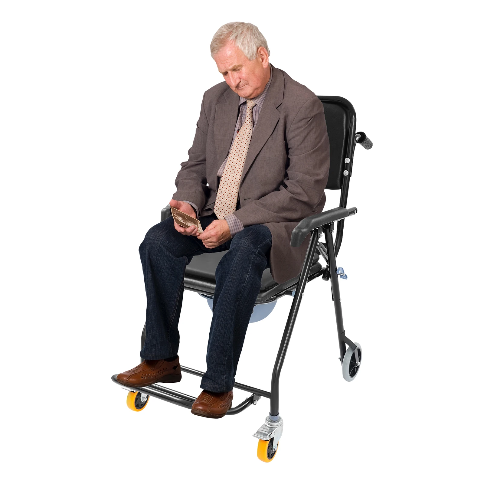 Schwarzer Rollstuhl für Menschen mit Behinderung Toilettenstuhl Duschstuhl Bettseitiger Toilettenstuhl mit Armlehnen für Senioren usw. – Detail 26
