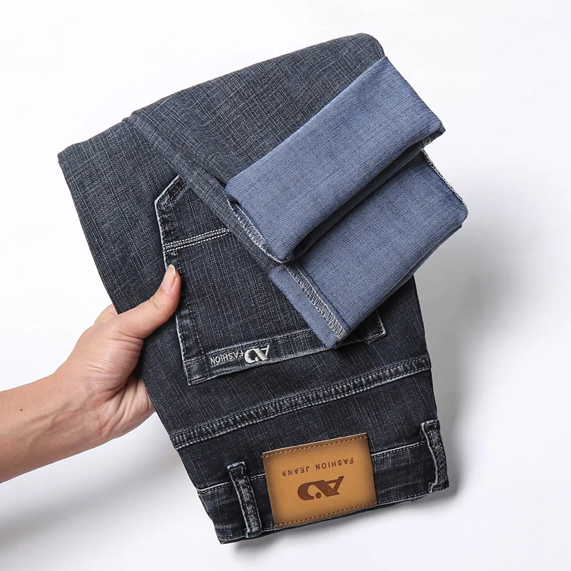 

2023 Fashion Classic Style Cotton Stretch Denim Pants Male Brand Trousers New Men Straight Blue Gray Jeans Business