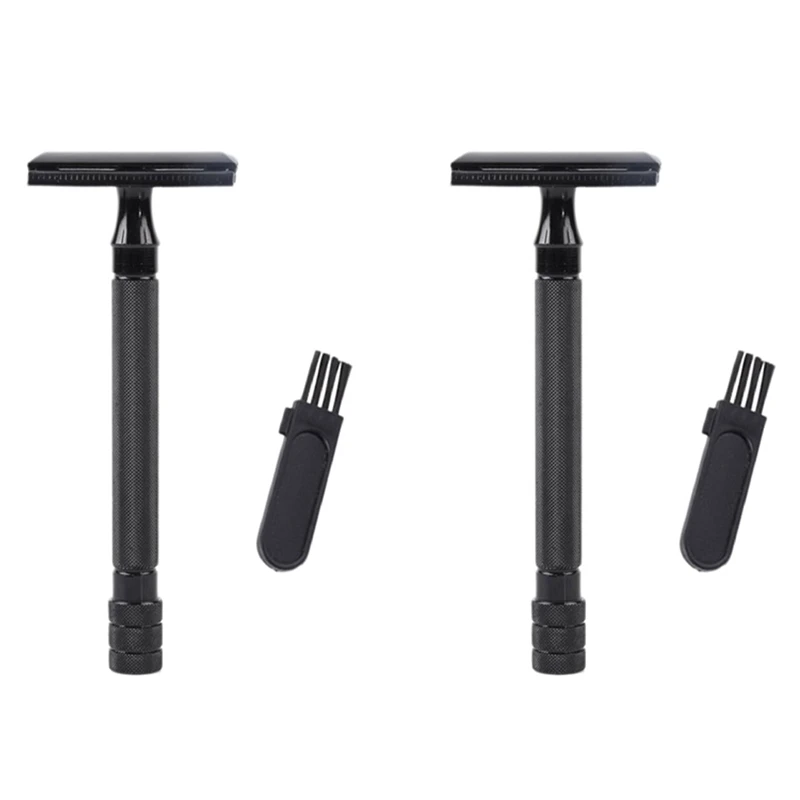 

2X Double Edge Safety Razor Long Handle Classic Safety Razor Manual Shaver Holder Black