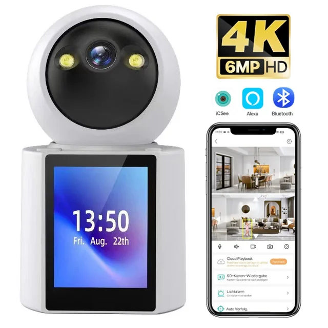 Dual Screen Camera: One Click Call, 4K 6MP WiFi Camera with AI Human Detection, Color Night Vision CCTV Video Surveillance 1