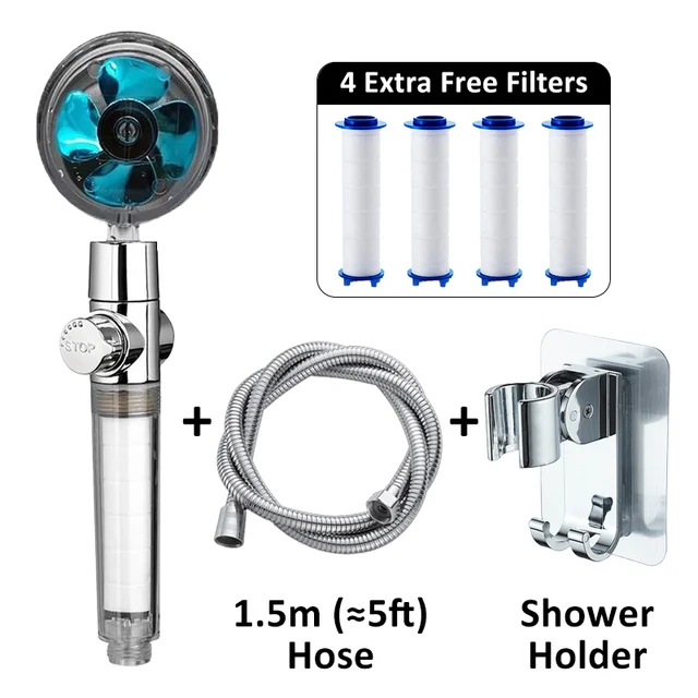 Propeller Shower Head High Pressure Set 360 Rotate With1 Free Water Filter Golden Fan Turbocharge Pure Rainfall Helix Eco Shower B Comb 2