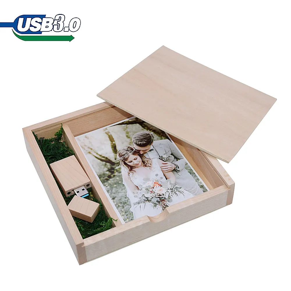 5개/세트 펜 드라이브 무료 맞춤형 로고 USB 3.0 호두나무 사진 앨범 나무 상자 USB 플래시 드라이브 128GB 사진 저장 스틱 170*170*35mm