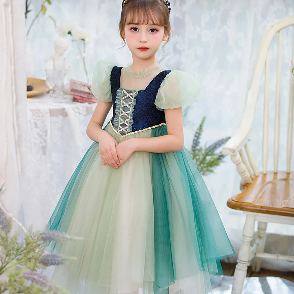 

2023 New Baby Girls Anna Costume Children Deluxe Princess Disguise Kids Summer Birthday Elegant Dress Cosplay Wedding Fantasy