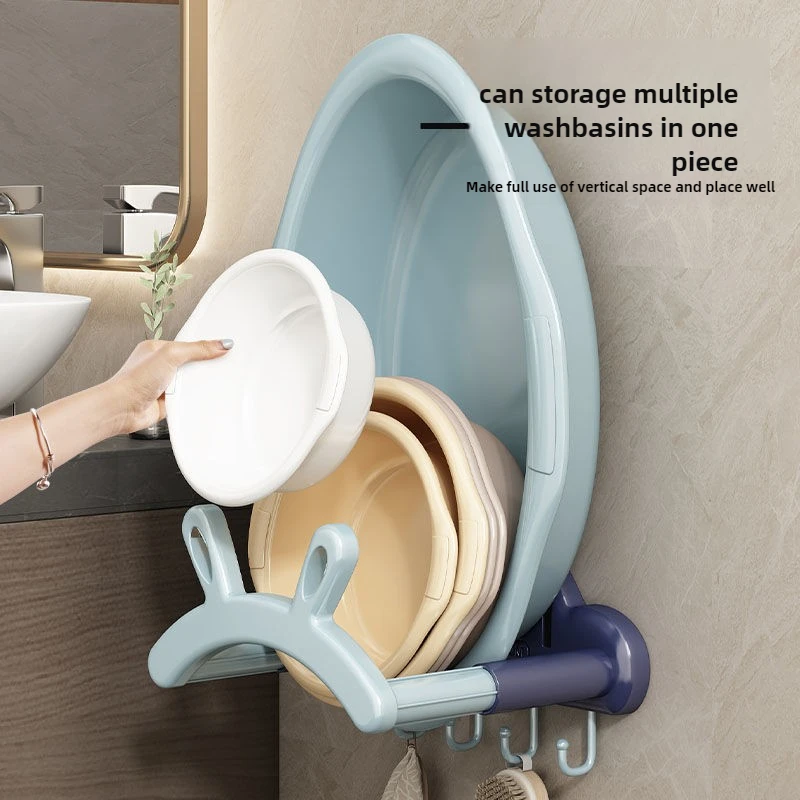 Retractable Wall-mounted Basin Storage Rack Cute Rabbit Ears Bathroom No-punching Shelves Kitchen Pot Cover Board Storage Rack 2