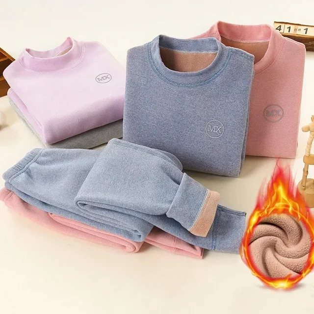 بيجامة شتوية دافئة من القطيفة للأولاد والبنات بطبقة أساسية حرارية ملابس منزلية ملابس أطفال مجموعة ملابس داخلية حرارية من الصوف الزيتي 1