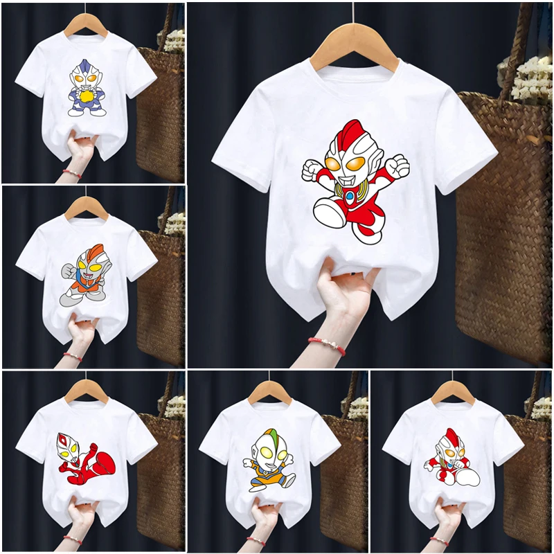 Аниме Ультрамен детская футболка Kawaii футболка Тига мультфильмы детская повседневная одежда футболка детская девочка мальчик мода Y2K Топ