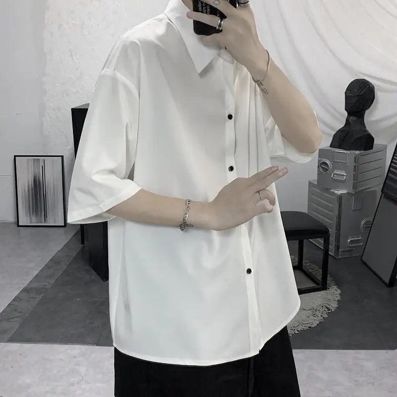 Men's Solid Short Sleeve Turn-down Collar Capable Shirts Simplicity Handsome Loose Formal Office Casual Summer Clothing