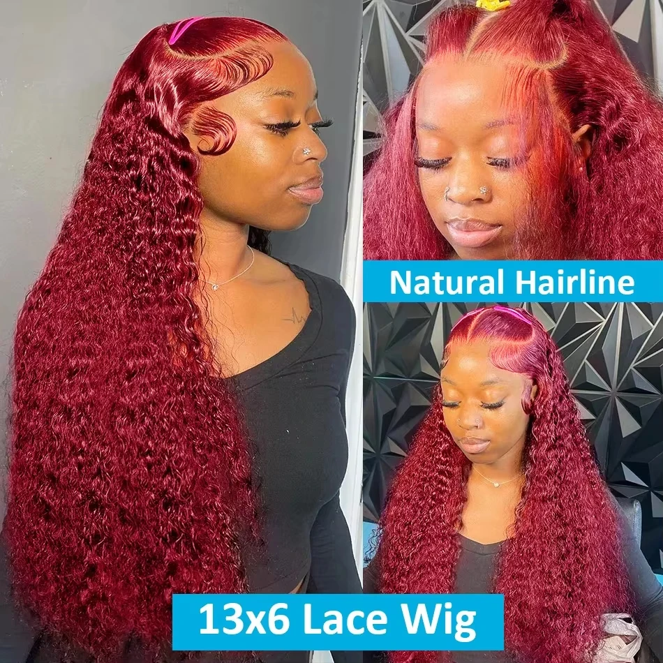 WeWave 30 40 Inch 99J Burgundy 13x6 Hd Lace Frontal Human Hair Wig Red Colored 13x4 Transparent Lace Curly Deep Wave Frontal Wig
