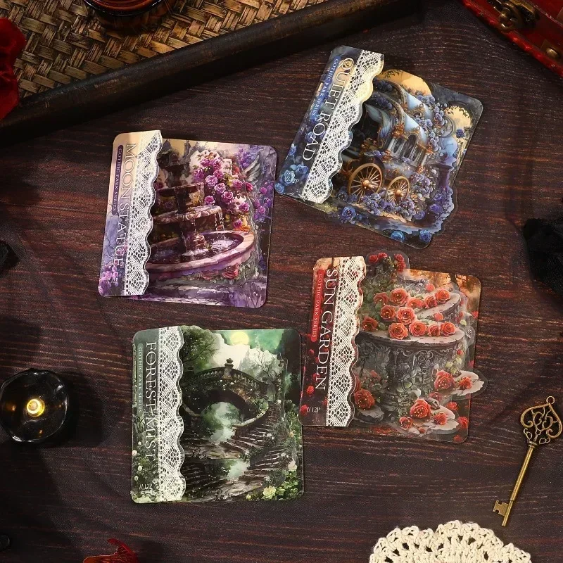 12sheets PET Decorative Paper Handbook Stickers Gothic Park Material Decoration Collage base 188*93mm