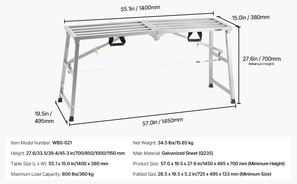 SucceBuy Work Platform 3 Gear Folding Steel Step Ladder Portable Scaffolding Platform 400 lb Load Stool to Cleaning &Washing