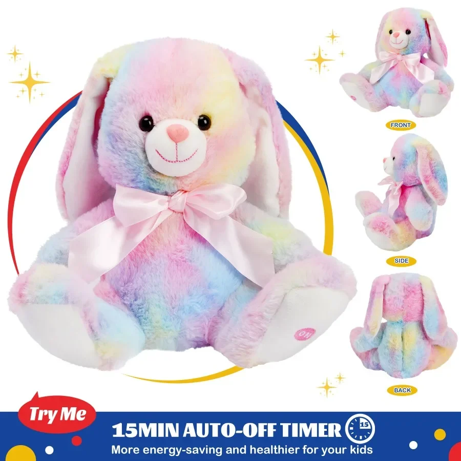 Luminous Cotton Bunny Plush Toys plush toy Throw Cute Pillow LED Lights Music Rainbow Stuffed Animals Easter Rabbit Gift Kids Girls
