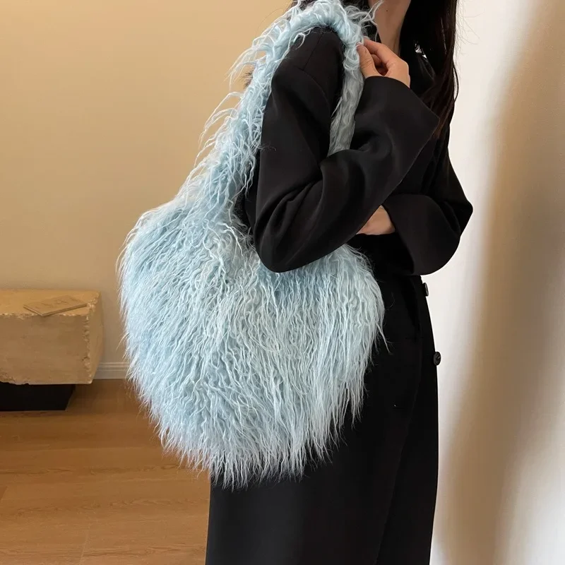 Winter Plush Shoulder Bag NEW Sweet Spice Girl Large Capacity Personality Trend High-grade Sense Shopping Square Satchel Bags