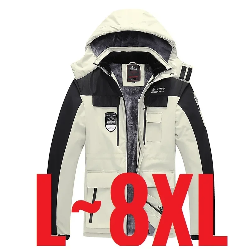 Men's Winter Jacket Fleece Thick Warm Waterproof Hooded Padded Parka Big Size 8XL Zip-up Outerwear Korean Windbreaker puffer jacket cotton jacket parka coat parkas coat