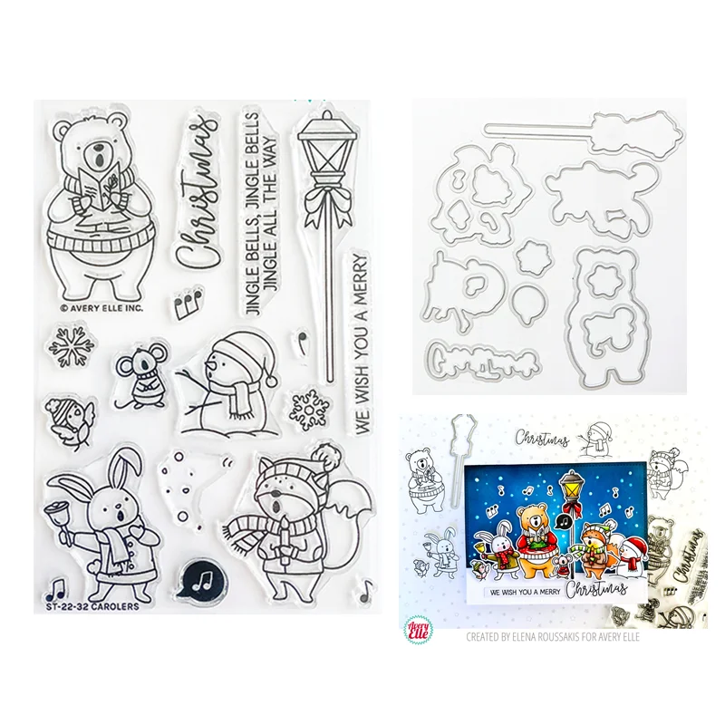 

Christmas Carolers Bear New August 2022 Cutting Dies for Paper Making Clear Stamps Scrapbooking Embossing Frame Card
