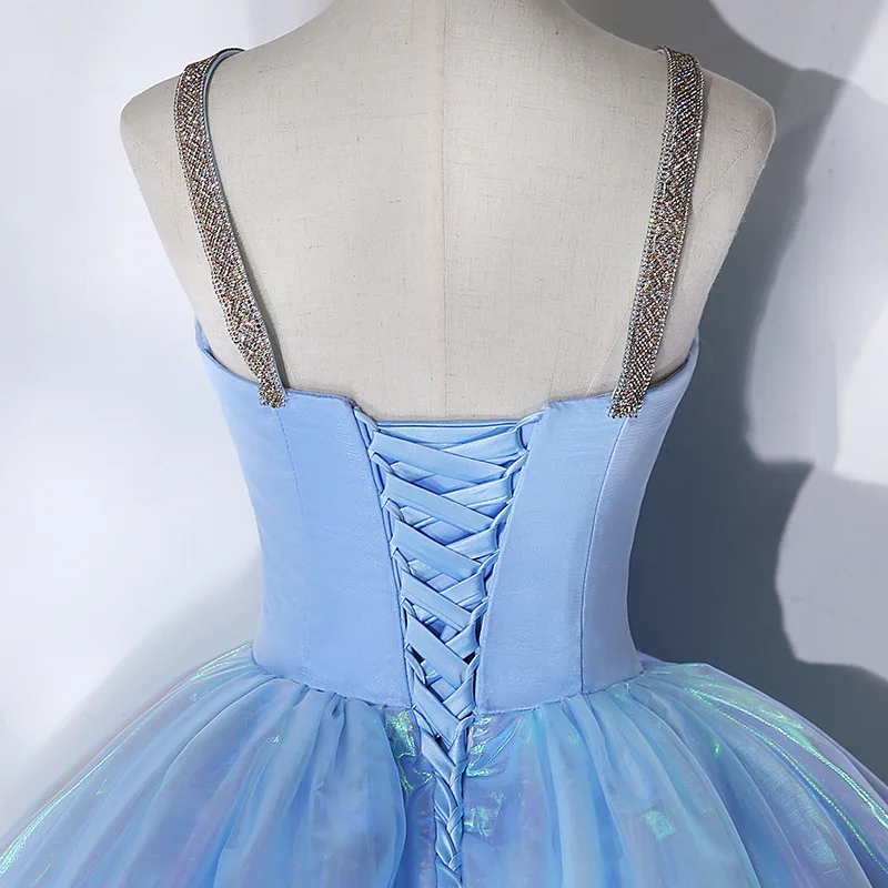 Sky Blue Sweetheart Ball Gowns Quinceanera Dress Beaded Prom Dresses Spaghetti Straps Sweet 15 16 Dress Graduation Evening Gowns