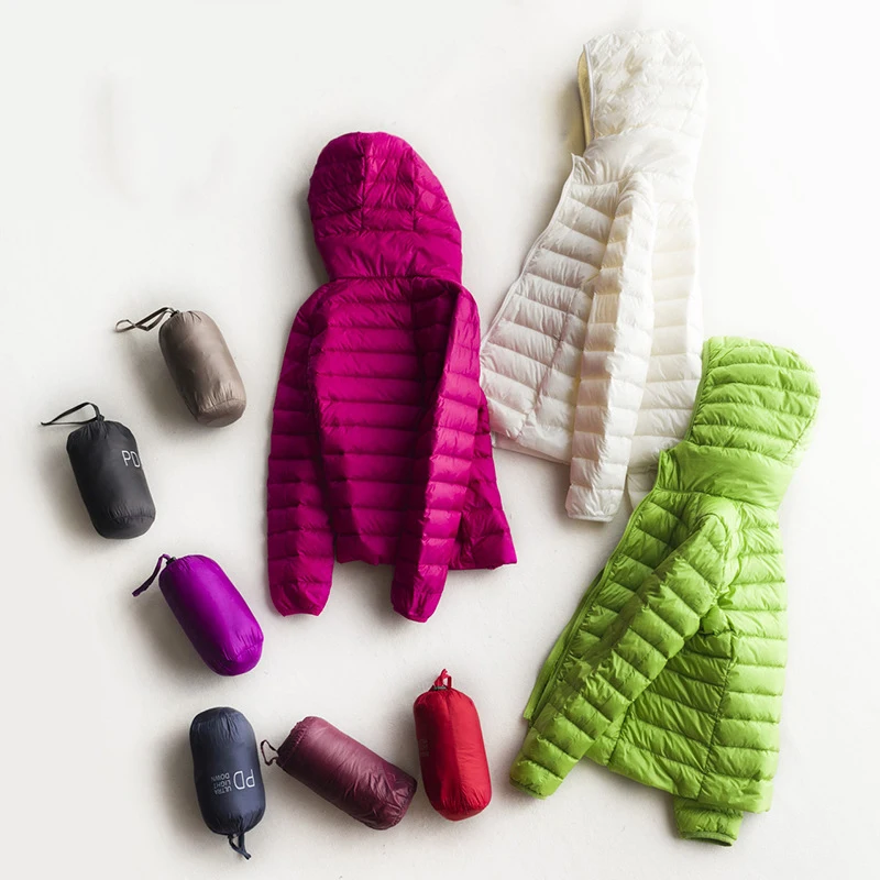 

Winter Duck Down Jacket Women Ultra Light Slim Coat Autumn Short Thin Casual Hooded Puffer Jacket ED1136