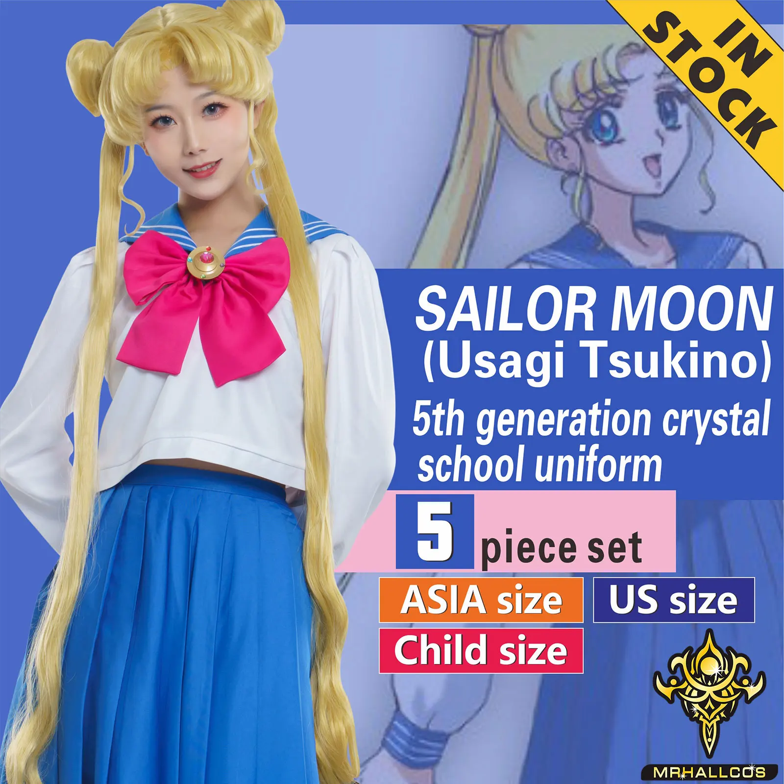 Mrhallcos Anime Cosplay Sailor Usagi Tsukino Moon Crystal School Uniform Outfit Costume Halloween Jk Party Kid Adult Women Plus