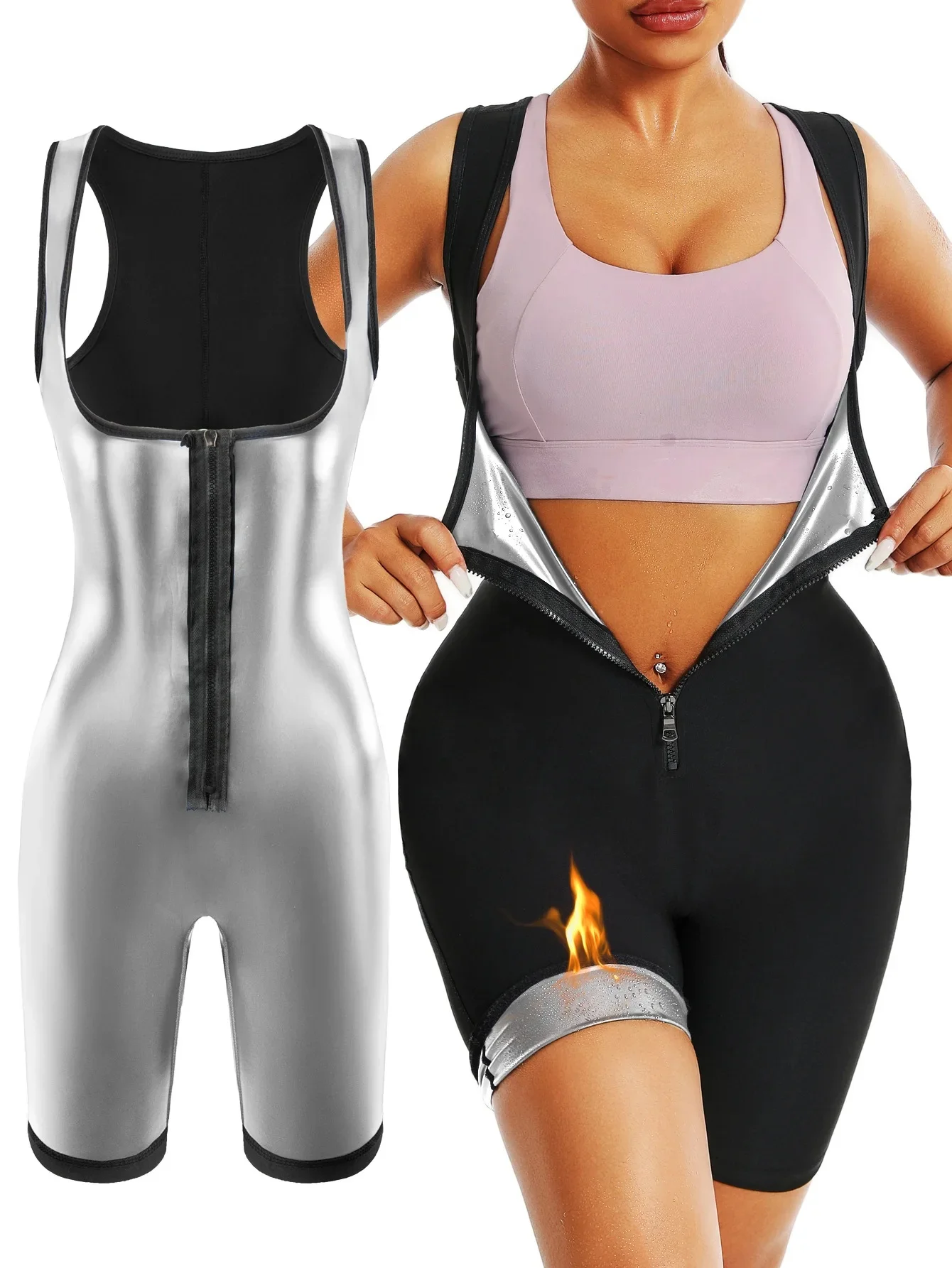 Silver-coated vest jumpsuit