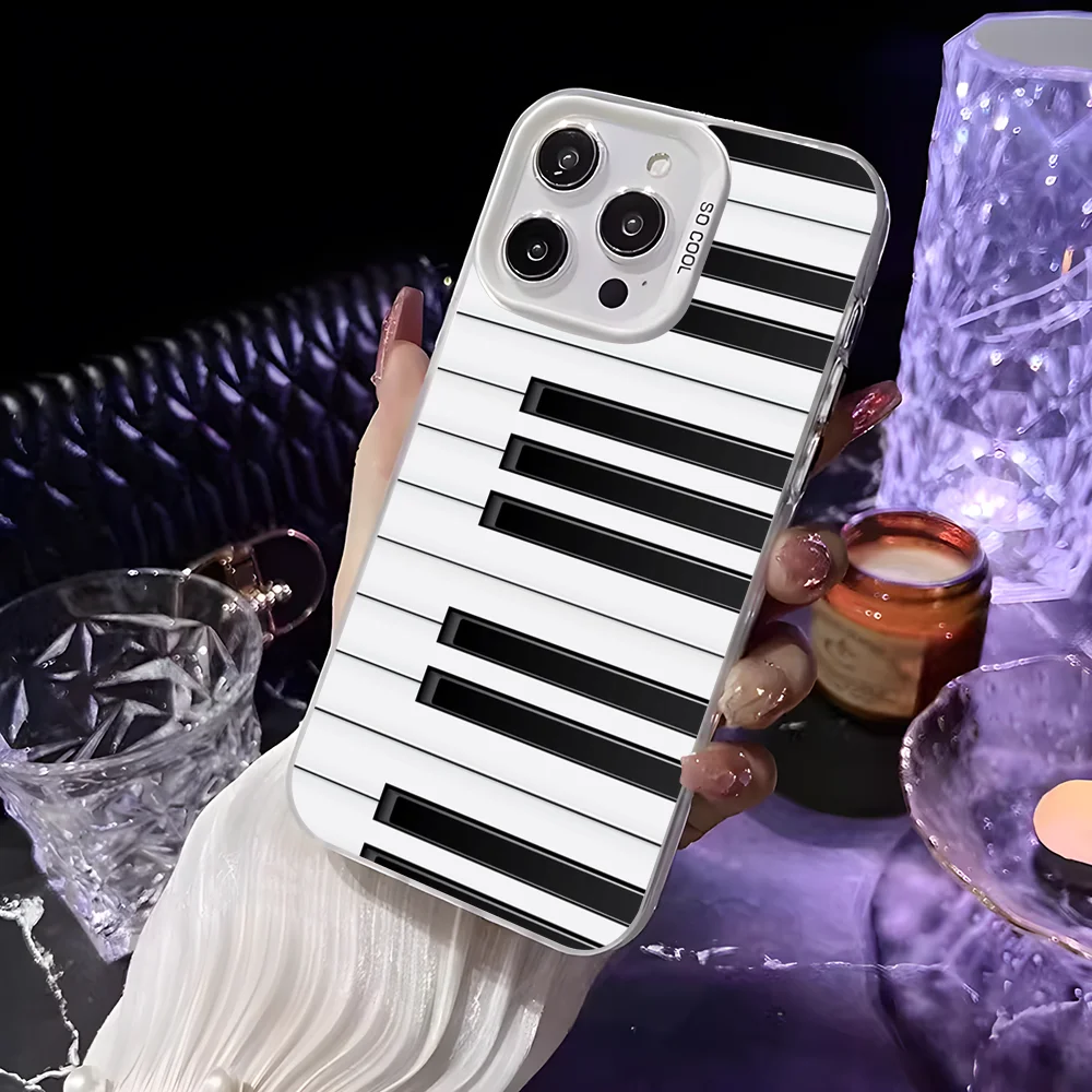 Musik Klavier Tastatur Handyhülle für iPhone 16 15 14 13 12 11 Pro Max Weiß Matt Laser Metallic Aurora Funda – Detail 12