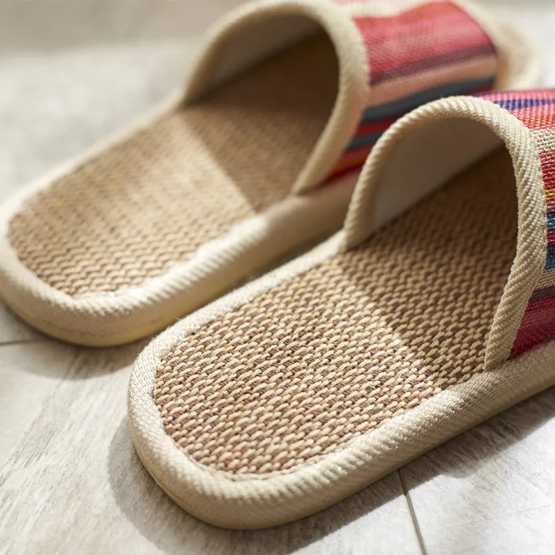 Striped Linen Slippers Cotton Sandals Summer Bath Cool Indoor Four Seasons Spring Autumn Home Korean Floor Male Female Couples